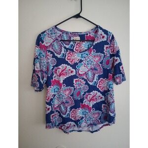 Chico's Top Floral Paisley Short Sleeve Pullover Vibrant Size 2 (Large)